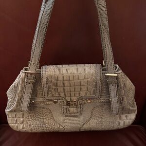 Hugo Boss Gray Crocodile-Embossed Shoulder Bag